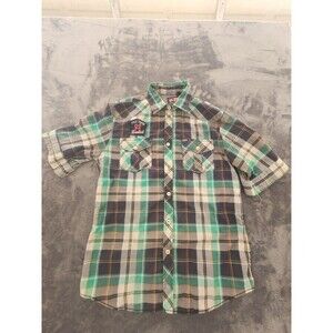 Phat Farm Shirt Plaid Men Size M wool sewn patches